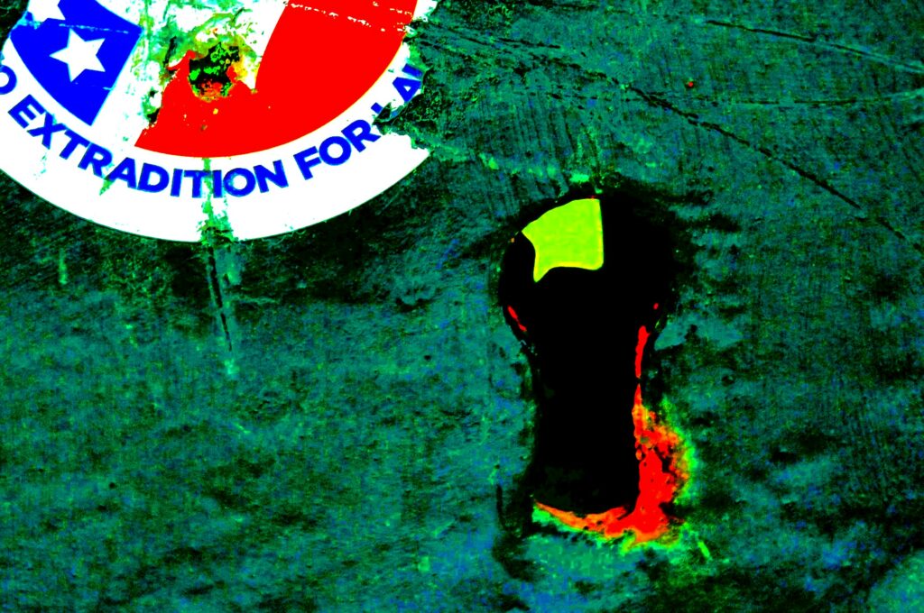 A heavily edited image of a keyhole. 